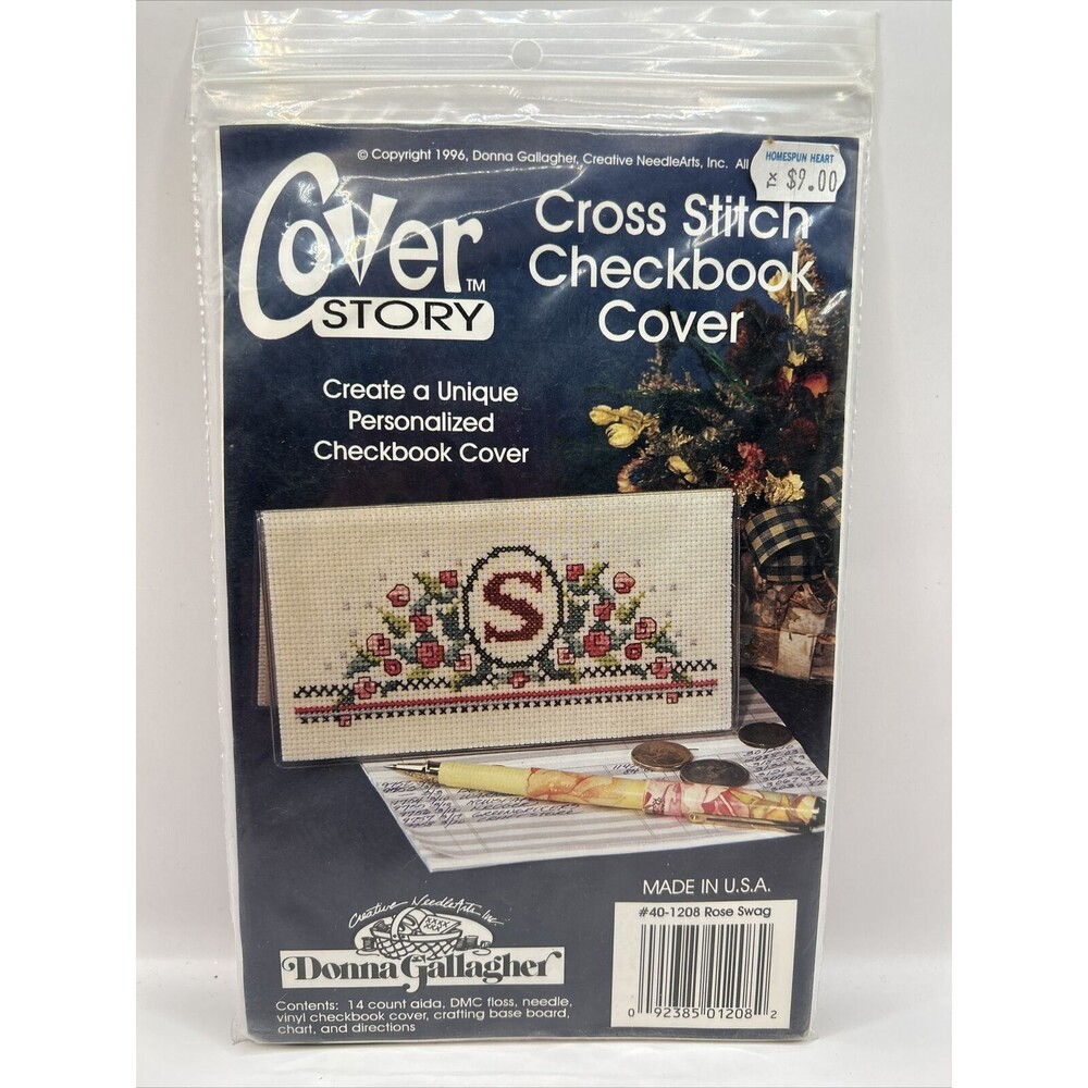 NOS Cover Story Donna Gallagher 40-1208 ROSE SWAG Cross Stitch Checkbook Cover